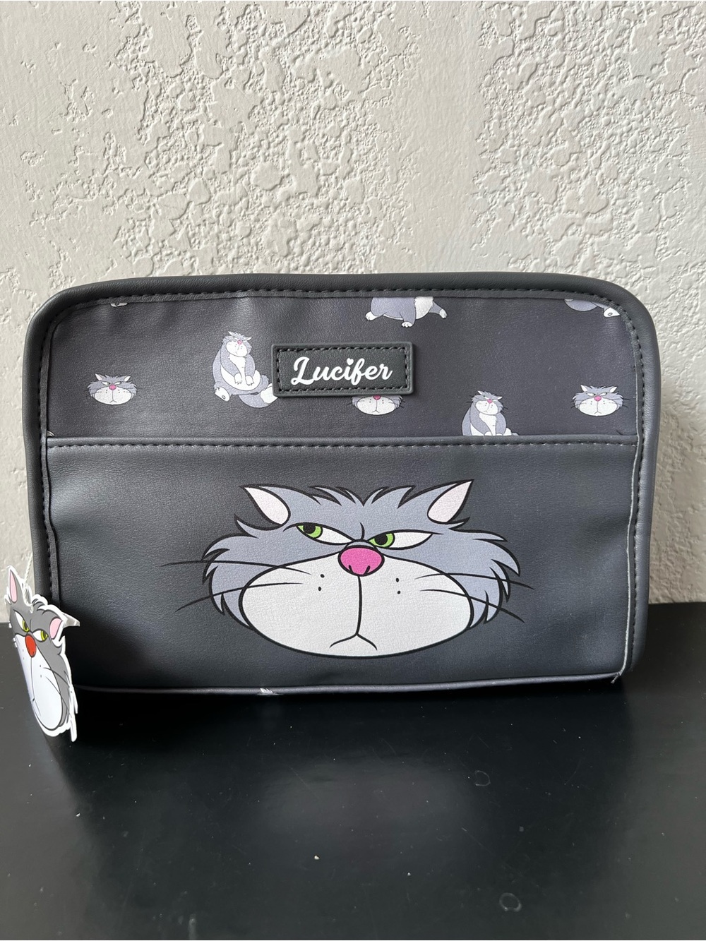 NWT Disney Primark Cinderella Lucifer the Cat Large Cosmetic Bag Pouch Gray